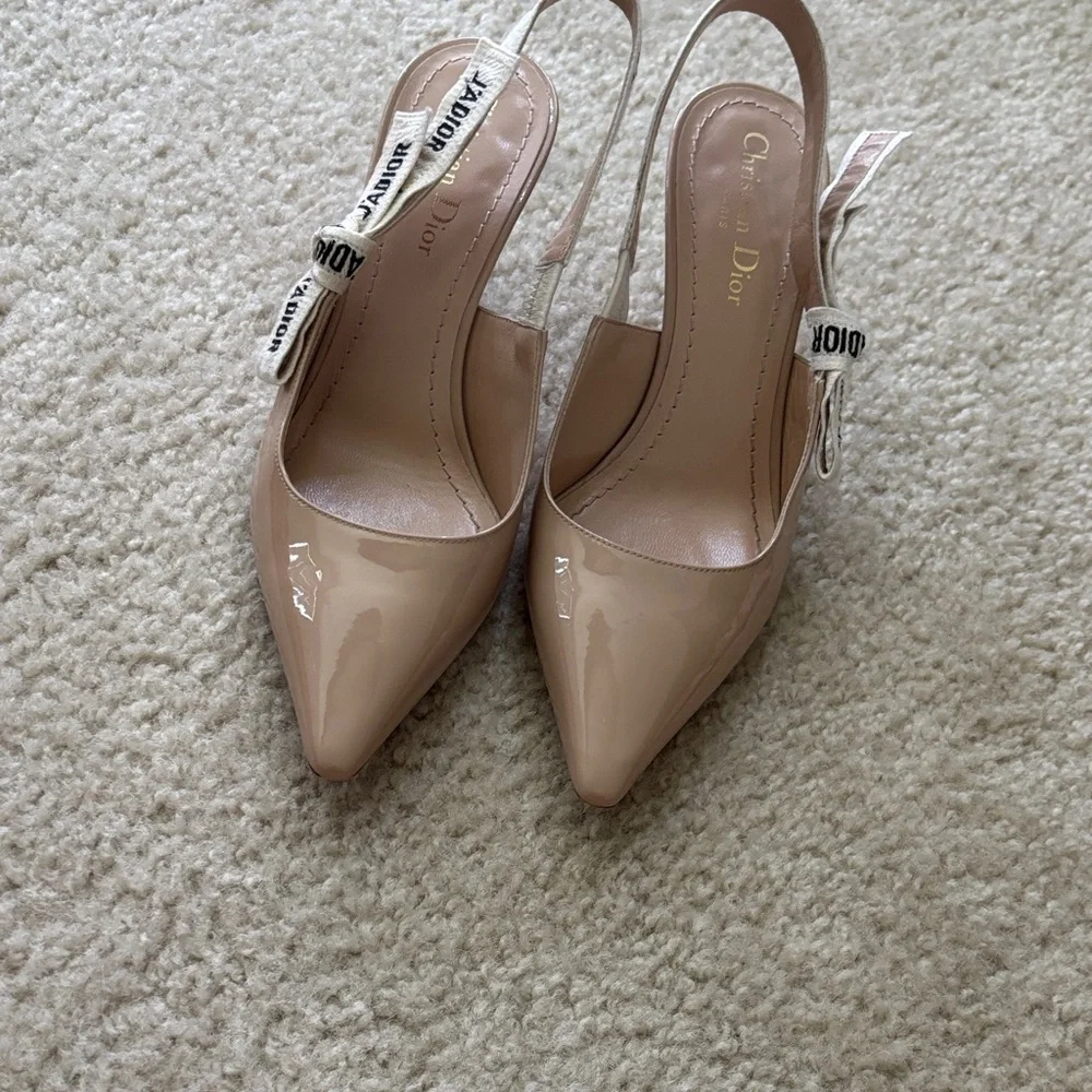Christian Dior Nude Patent Ribbon J'Adior Slingback 65mm Pumps size 37.5